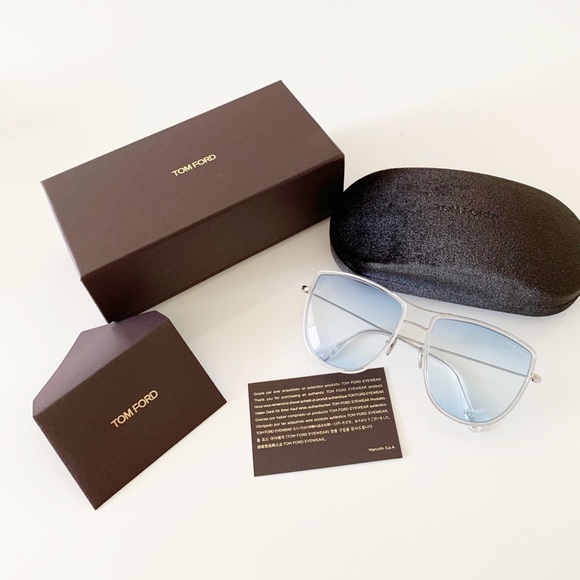 TOM FORD FT0759 16W Sunglasses Shiny Palladium Frame Gradient Blue Lens New - Picture 8 of 13